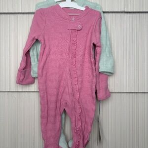 NWT 0-3m Cloud Island Pink Footie Pj and Green Footie Pj (set of 2)